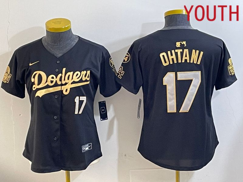Youth Los Angeles Dodgers #17 Ohtani Black Gold Fashion Nike 2024 MLB Jersey style 1120